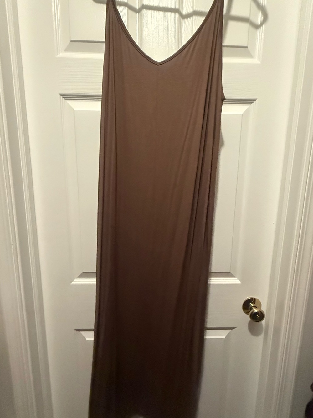 Sleeveless Brown V-Neck Maxi Dress - Brand Not Shown
